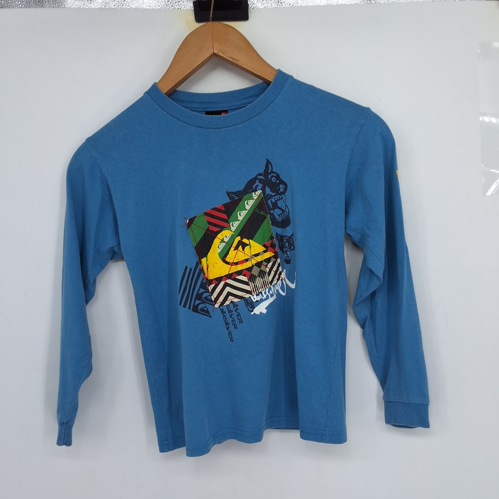 Quiksilver Larfe Blue Long Sleeve Tee with Skateboarding Graphic